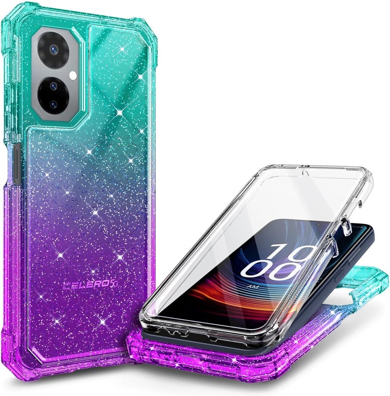 WDHD Designed for Boost Mobile Celero 5G 2024 Case with [Built-in Screen Protector], Full-Body Protective Shockproof Rugged Bumper Cover Case (Glitter Aqua/Purple) - Image 1